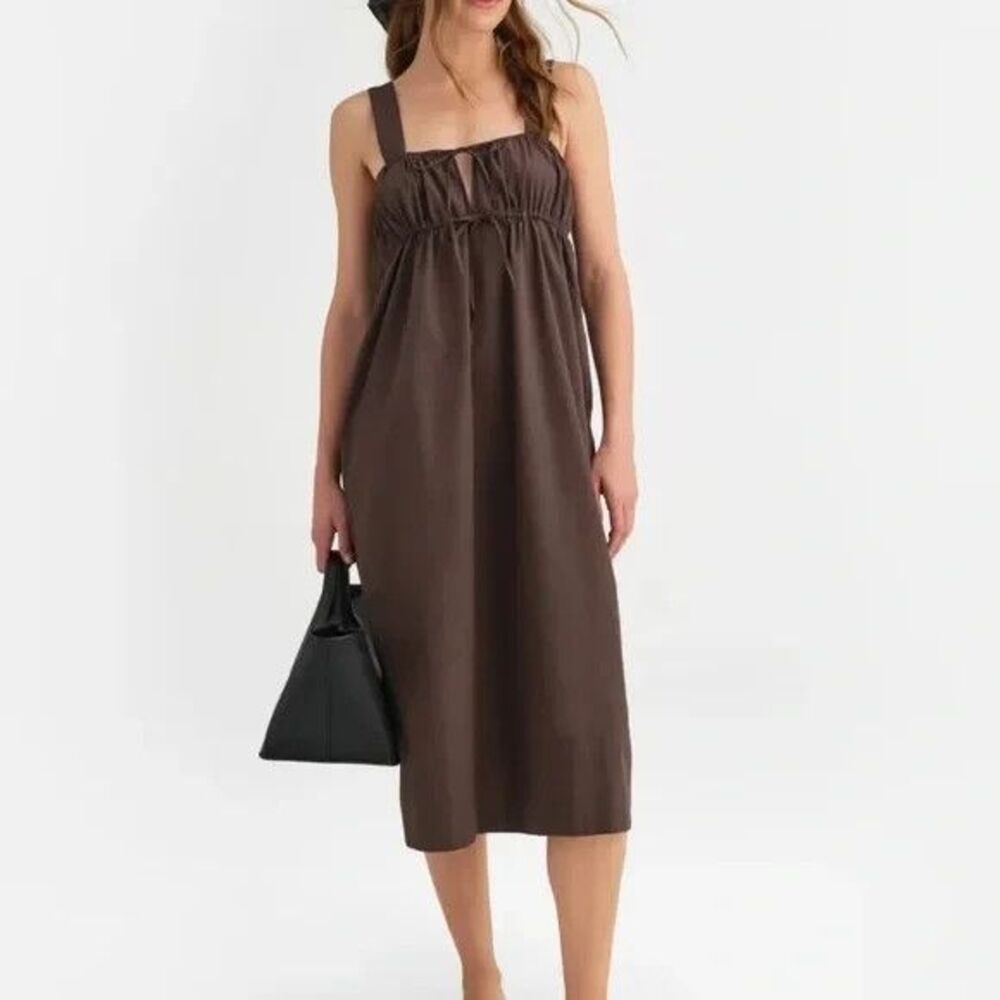MATE the Label Organic Poplin Pocket Midi Dress L NWOT JAVA BROWN $188